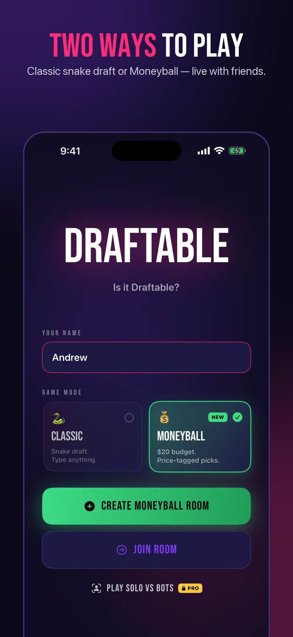 Home screen with Classic and Moneyball game modes.