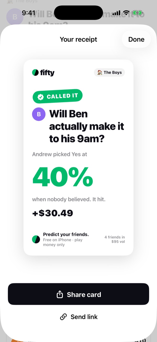 Called it: a shareable receipt when a long shot hits.