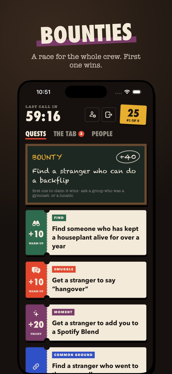 A bounty on the chalkboard: first one to pull it off wins.