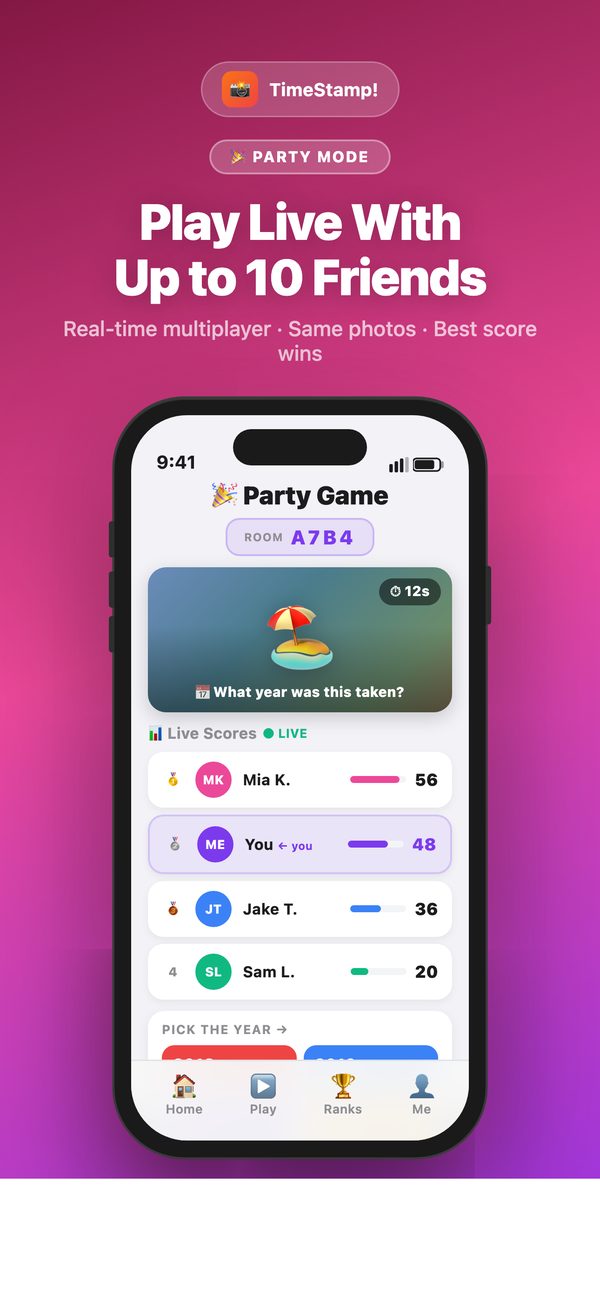 Party Mode: a live game with friends and a scoreboard.